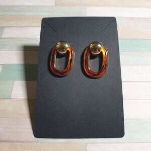 Vintage Gold Tone Oval Drop Tortoise Pattern Earrings Women Fashion